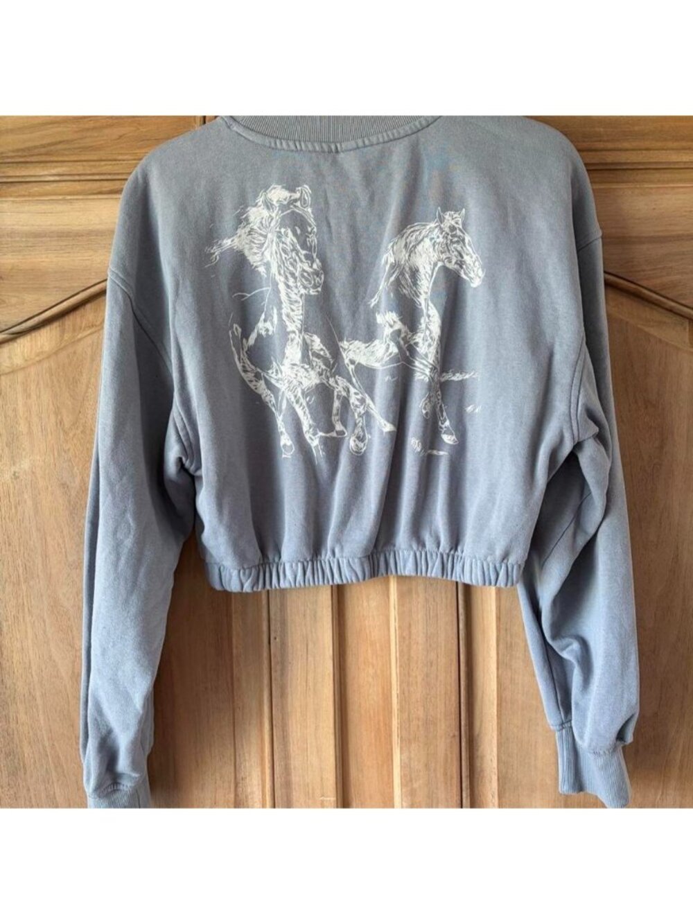 H&M Wild West blue cotton & polyester sweatshirt with white horse graphic.Size M